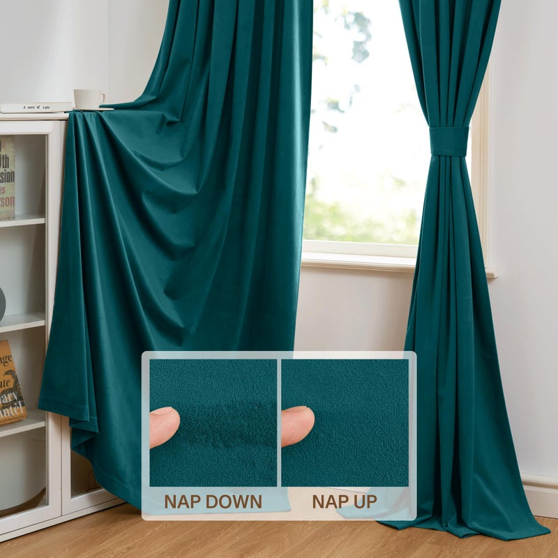 StangH Teal Velvet Curtains 84 inch for Living Room - Blackout Thermal Insulated Curtains Heat & Chill Insulated Energy Efficient Panels for French Door, 52 x 84 inches, 2 Panels - Image 4